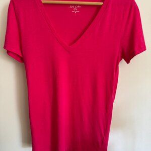 NWOT J.Crew Slub Cotton V-Neck Tee Fuschia Hot Pink Small H5967
